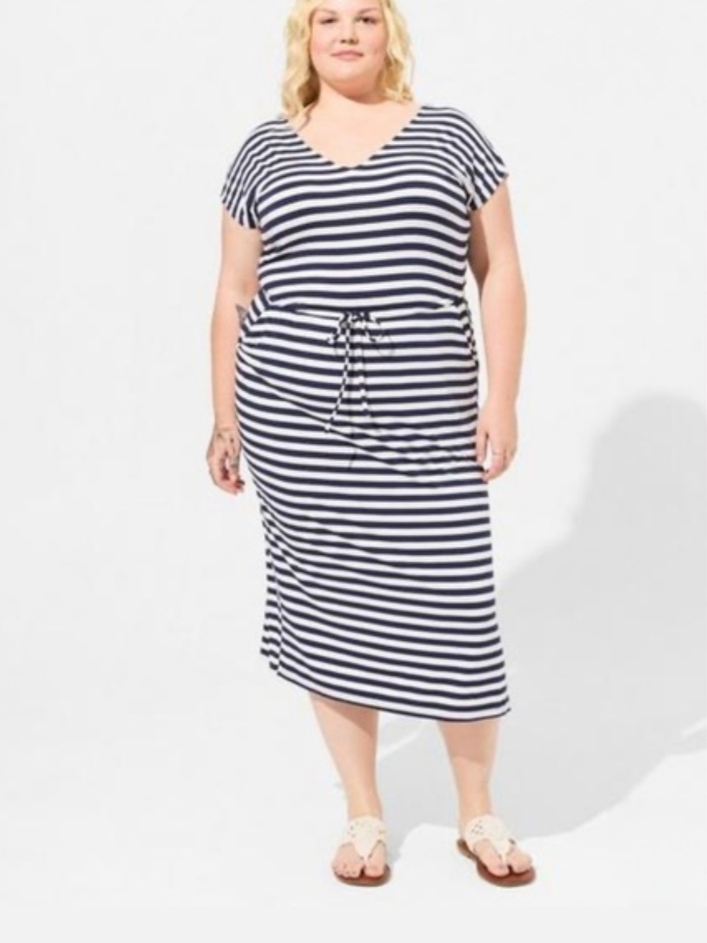 torrid Navy and White Striped Midi Dress